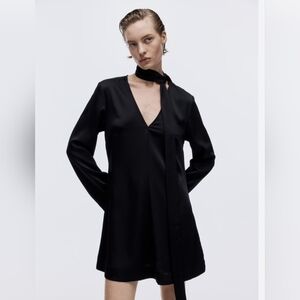 H&M Black Satin Tie Dress Oversized XL